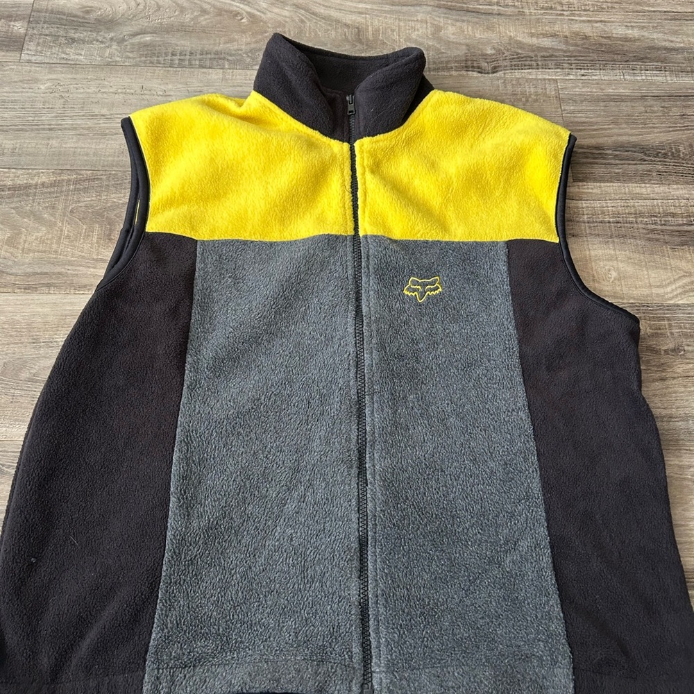 Fox Racing Mens Fleece Zip Up Vest Yellow Gray Black